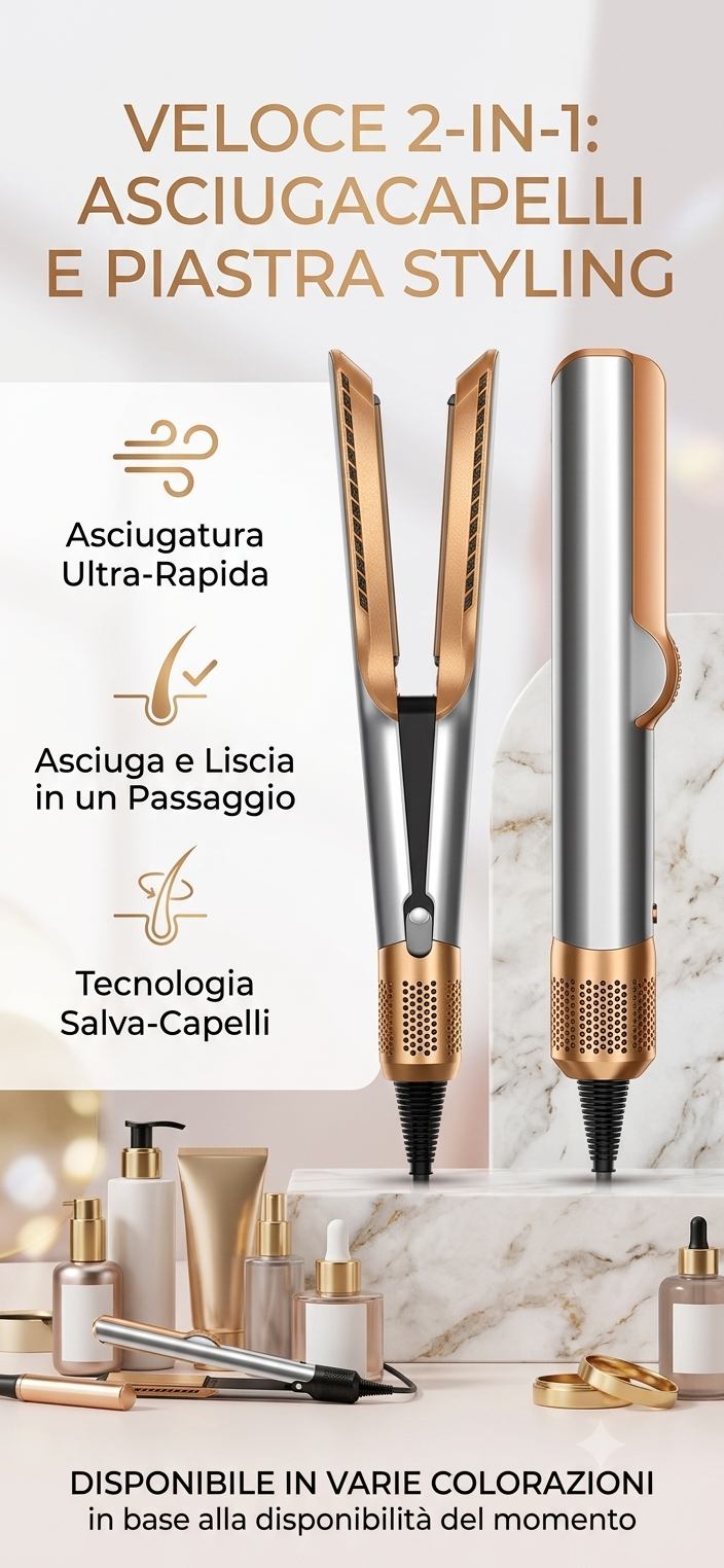 Veloce 2-in-1: Asciugacapelli & Piastra Styling Integrata